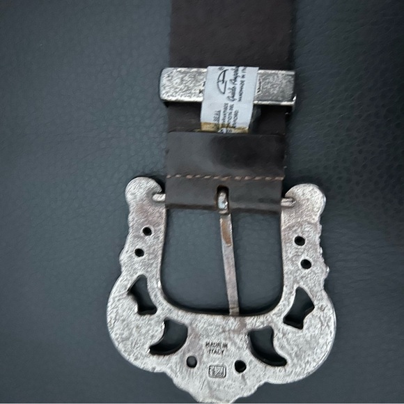NWOT Genuine Leather Brown Belt Large Rhinestone Buckle Made in Italy Size 36 - Picture 2 of 5